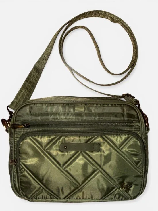 LUG Carousel XL Crossbody Bag Olive Green Patterned Travel Organizer Card RFID - Picture 3 of 9